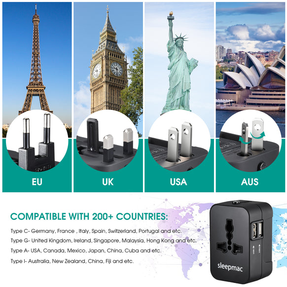 Sleepmac Universal Travel Adapter; 200+ Countries