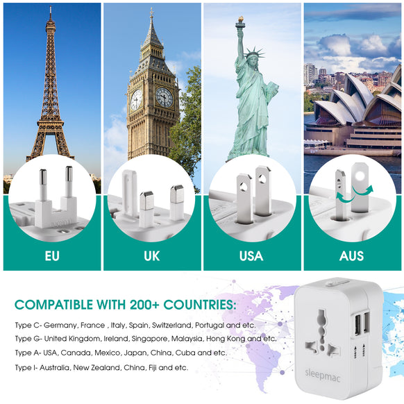 Sleepmac Universal Travel Adapter; 200+ Countries