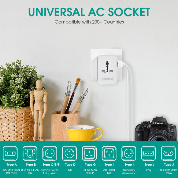 Sleepmac Universal Travel Adapter; 200+ Countries